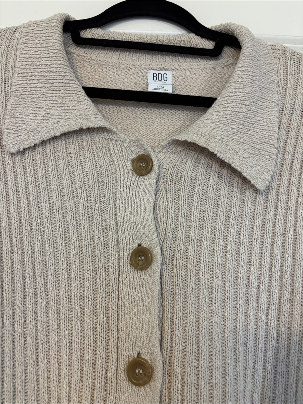 BDG Beige Cropped Ribbed Button-Front Cardigan - Picture 3 of 6